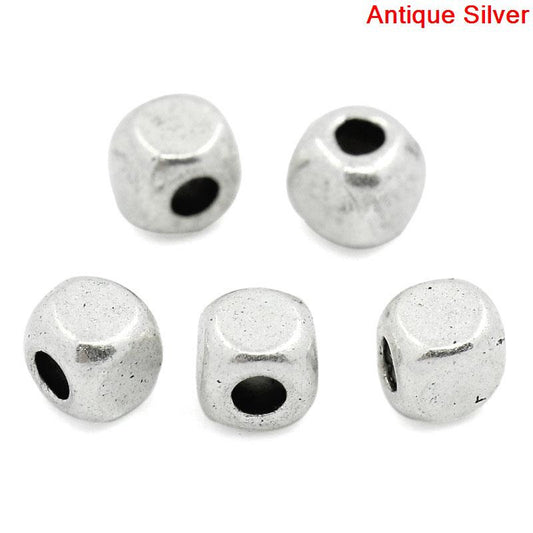 BD047A - 50 pcs. Antique Silver Alloy Smooth Cube Cuboid Spacer Beads - 4mm x 4mm