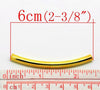 BD512 - 50 pcs. Gold Plated Noodle Smooth Pattern Tube Extra Long Thin Curved Beads - 60mm x 5mm (2.36" x 0.2") - Made of Copper. High Quality!