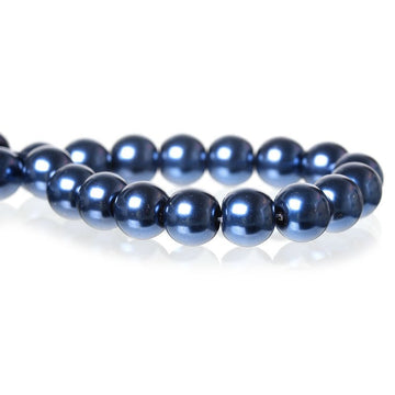 BD086 - 6mm Dark Blue Glass Pearl Imitation Round Beads - 32 inch strand
