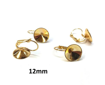E717 - 10 pcs. (5 pairs) 304 Stainless Steel Earring Lever Back Clips - Pointed Back Cone Posts - Golden - For 12mm Round Back Cabochons