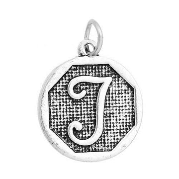 P101 - 4 pcs. Antique Silver LARGE Letter "T" Alphabet Letter Charm Pendant - 23mm x 20mm - Stamped Design