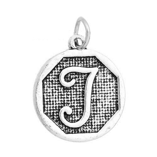 P101 - 4 pcs. Antique Silver LARGE Letter "T" Alphabet Letter Charm Pendant - 23mm x 20mm - Stamped Design