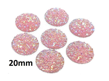 CA642 - 10 pcs Druzy Resin Embellishment Cabochons Light Pink Blush Multicolor - 20mm - Dome Style