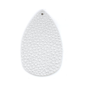 P1032 - 10 pcs. Silver Faux Leather Dangle Charms Pendants - Plump Teardrop - 58mm (2.3") - Great for Light Earrings! Double-Sided
