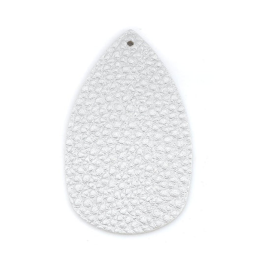 P1032 - 10 pcs. Silver Faux Leather Dangle Charms Pendants - Plump Teardrop - 58mm (2.3") - Great for Light Earrings! Double-Sided