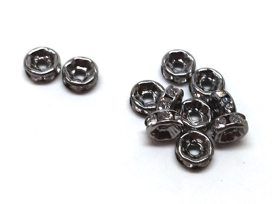 BD168 - 20 pcs Gunmetal Black Clear Rhinestone Rondelle Spacer Beads - 5mm x 2.4mm - Grade AAA - Hole Size: 1mm - Straight Edge