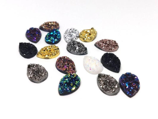 CA665 - 10 pcs Druzy Resin Embellishment Cabochons Assortment - 14x10mm - Teardrop - 14mm x 10mm - 3mm Thick
