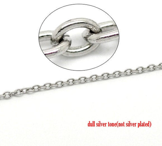 P615 - 5M (16.4ft) - 304 Stainless Steel Silver Tone Cable Chain - 4mm x 3mm Open Links - 0.8mm (20 Gauge) - Hypoallergenic! Tarnish Resistant!