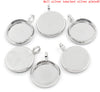 P425 - 10 pcs. Silver Tone Circle Round Bezel Cabochon Pendant Tags Trays - 10mm Glue Pad - 15x12mm