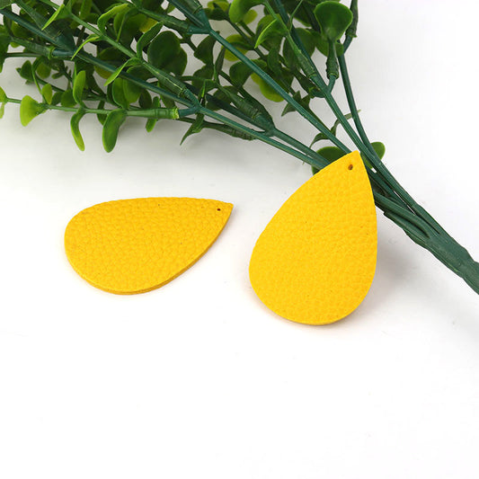 P649 - 10 pcs. Yellow Mustard Faux Leather Dangle Charms Pendants - Teardrop - 56mm (2.2") - Great for Light Earrings or Dangles! Double-Sided