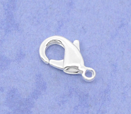 CL091 - 50 pcs. Silver Plated Lobster Clasps - 12mm x 7mm - Made of Brass! Very high quality! Claw Clasps