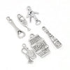 P208 – 6 pcs. Silver Tone Wine Charms Pendants with Jump Rings- 17mm- 25mm – Variety – Assortment – Mix – Set A