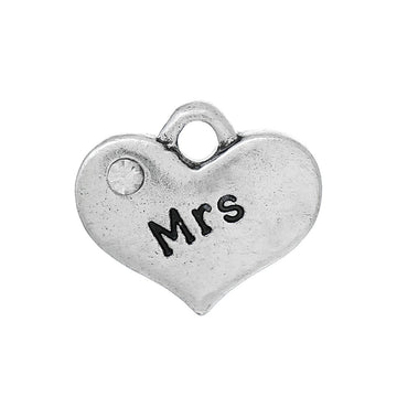 P079 - 4 pcs. Antique Silver "Mrs" charm with rhinestone - 16mm X 14mm