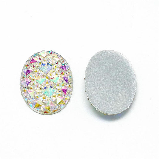 CA160 - 10 pcs Drusy Druzy Resin Embellishment Oval Cabochons - Clear Multicolor - 18x13mm - 18mm x 13mm - 13x18mm - Shimmer Style