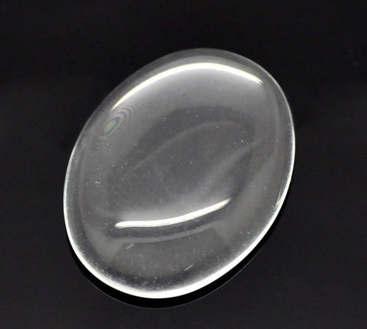 CA702 - 10 pcs. Oval Clear Round Glass Dome Seals Tiles - 25x18mm (1 x 0.71 in) - 25mm x 18mm