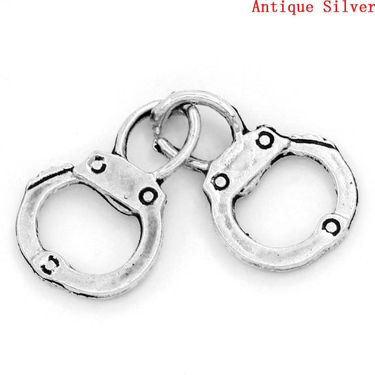 P805A - 10 pcs. Antique Silver Hand Cuffs Charms Pendants - 17x12mm