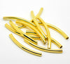 BD512 - 50 pcs. Gold Plated Noodle Smooth Pattern Tube Extra Long Thin Curved Beads - 60mm x 5mm (2.36" x 0.2") - Made of Copper. High Quality!