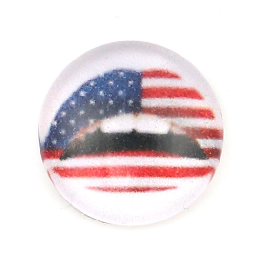 CA292 - 10 pcs Circle Lips American Flag Glass Round Dome Seals Tiles Cabochons - 10mm