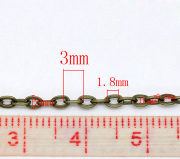 N109 - 10M (32.8 Ft) - Antique Bronze Tone Flat Link-Opened Chain - 3x2mm