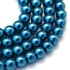 BD109 - 4mm Peacock Blue Glass Pearl Imitation Round Beads - 32 inch strand - Approx. 210 beads - Hole Size: 1mm