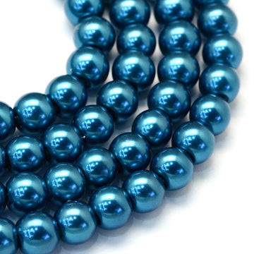 BD109 - 4mm Peacock Blue Glass Pearl Imitation Round Beads - 32 inch strand - Approx. 210 beads - Hole Size: 1mm