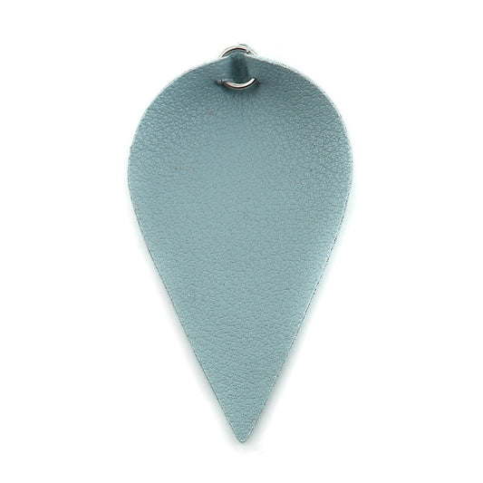 P650 - 10 pcs Light Blue Faux Leather Dangle Charms Pendants - Pinch Leaf - Silver Tone Jump Ring - 63mm (2.5") - Great for Earrings or Dangles