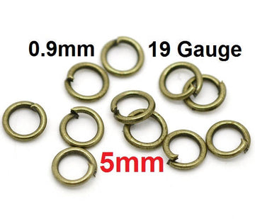 J065 - 100 pcs Antique Bronze Open Jump Rings - 5mm - 19 Gauge (0.9mm Thick)