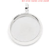 P425 - 10 pcs. Silver Tone Circle Round Bezel Cabochon Pendant Tags Trays - 10mm Glue Pad - 15x12mm