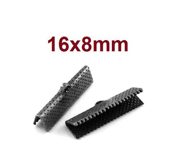 CR014 - 100 pcs. Gunmetal Textured Ribbon Crimp End Caps - 16mm x 8mm