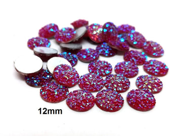 10 pcs Druzy Resin Embellishment Cabochons Ruby Pink Fuchsia - 12mm (1/2 in) - Dome Circle