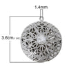 P760 - 3pcs. Silver Tone Carved Round Perfume Diffuser Pendant Photo Picture Locket Box with Rhinestone- 36mm X 32mm - Fits 24mm Images - It opens
