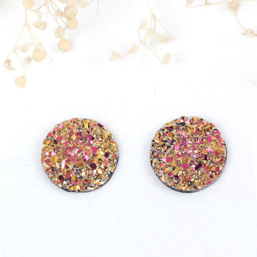 CA136 - 10 pcs Druzy Resin Embellishment Cabochons Magenta Gold Pink Multicolor AB - 12mm - Dome Circle