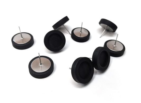 E603 - 10 pcs. Stainless Steel Earring Posts Studs Settings Bezels Cabochons Tacks - 12mm Glue Pad Setting - Silver Tone - Wood Bezel - Black
