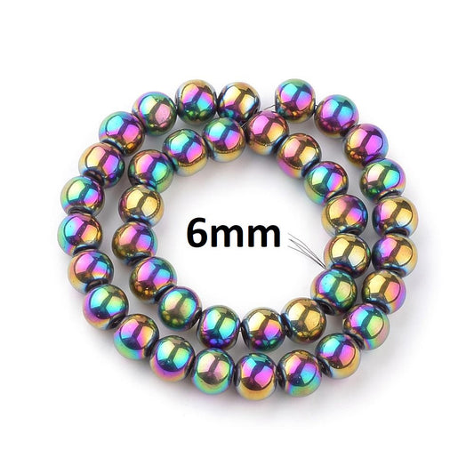 BD620 - 6mm Rainbow Glass Pearl Imitation Round Beads - 14.1 inch strand (Approx. 55 pieces) - Hole Size: 1mm