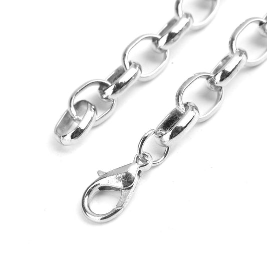 B029 - 10 pcs. Silver Tone Chain Link Bracelets with Lobster Clasps - 7 7/8 in (20 cm) - Style A - Claw Clasps
