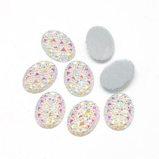 CA160 - 10 pcs Drusy Druzy Resin Embellishment Oval Cabochons - Clear Multicolor - 18x13mm - 18mm x 13mm - 13x18mm - Shimmer Style