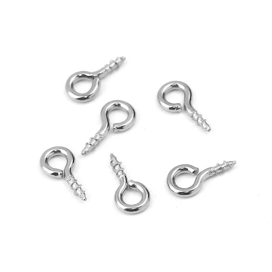 BA057 - 100 pcs. 304 Stainless Steel Silver Tone Screw Eyes Bails Top Drilled - 8mm x 4mm - Tarnish Resistant!