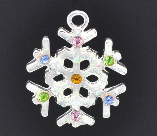 P293 - 10 pcs. Silver Plated Assortment of Snowflake Christmas Charms Pendants - 22x19mm - with Rhinestones