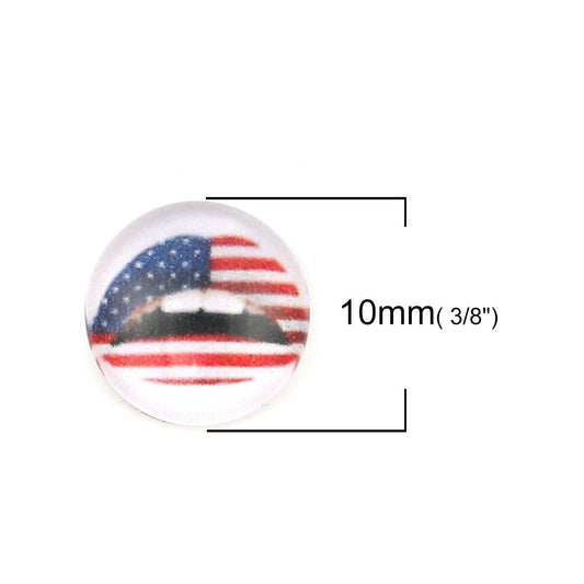 CA292 - 10 pcs Circle Lips American Flag Glass Round Dome Seals Tiles Cabochons - 10mm