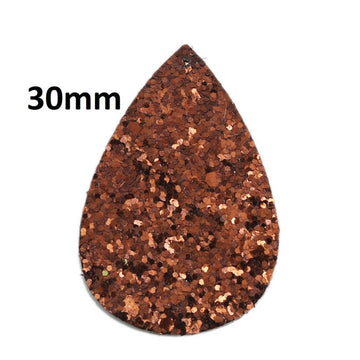 FL0007 - 10 pcs. Brown Glitter Faux Leather Dangle Charms Pendants - Teardrop - 30mm (1.18") - Great for Light Earrings and Dangles! Double Sided