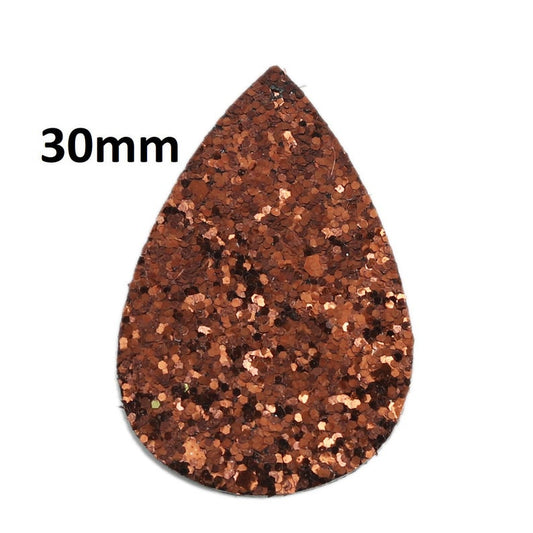 FL0007 - 10 pcs. Brown Glitter Faux Leather Dangle Charms Pendants - Teardrop - 30mm (1.18") - Great for Light Earrings and Dangles! Double Sided