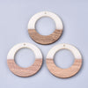 P2216 - 4 pcs. White Clear Resin and Wood Hoop Flat Pendant - 49mm - (1.93")- LARGE - Great for Earrings and Necklaces!