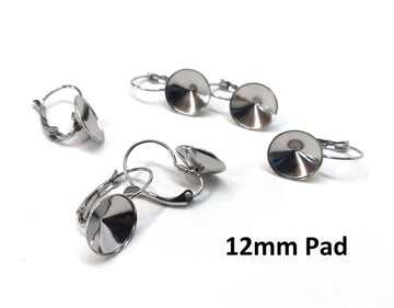 E718 - 10 pcs. (5 pairs) 304 Stainless Steel Earring Lever Back Clips - Pointed Back Cone Posts - Silver - For 12mm Round Back Cabochons