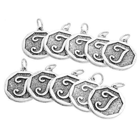 P101 - 4 pcs. Antique Silver LARGE Letter "T" Alphabet Letter Charm Pendant - 23mm x 20mm - Stamped Design