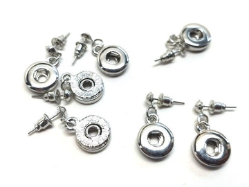 E772 - 2 pcs. 304 Stainless Steel Earring Dangle Posts - For 12mm Chunk Snap Buttons - Silver Tone