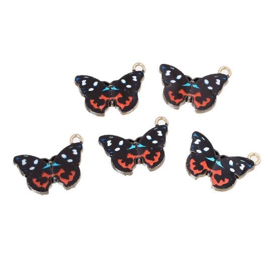 P582 - 10 pcs. Gold Plated Multicolored Black, Red and Blue Butterfly Charms Pendants - 20mm x 15mm - Hole Size: 1.6mm - Butterflies