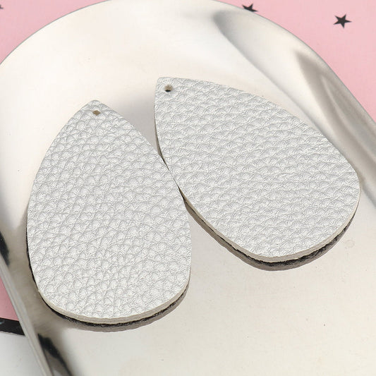 P1032 - 10 pcs. Silver Faux Leather Dangle Charms Pendants - Plump Teardrop - 58mm (2.3") - Great for Light Earrings! Double-Sided