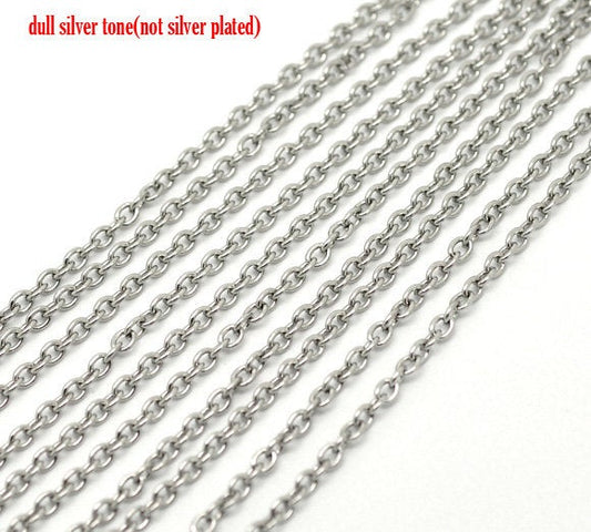 P615 - 5M (16.4ft) - 304 Stainless Steel Silver Tone Cable Chain - 4mm x 3mm Open Links - 0.8mm (20 Gauge) - Hypoallergenic! Tarnish Resistant!