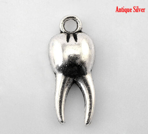 P209 – 10pcs. Antique Silver Anatomical Teeth Molars Charms Pendants – 20mm X 8mm (3/4″ x 3/8″)