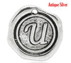 P684 - 40 pcs. Antique Silver LARGE Letter "U" Alphabet Letter - 18mm x18mm - Wax Design